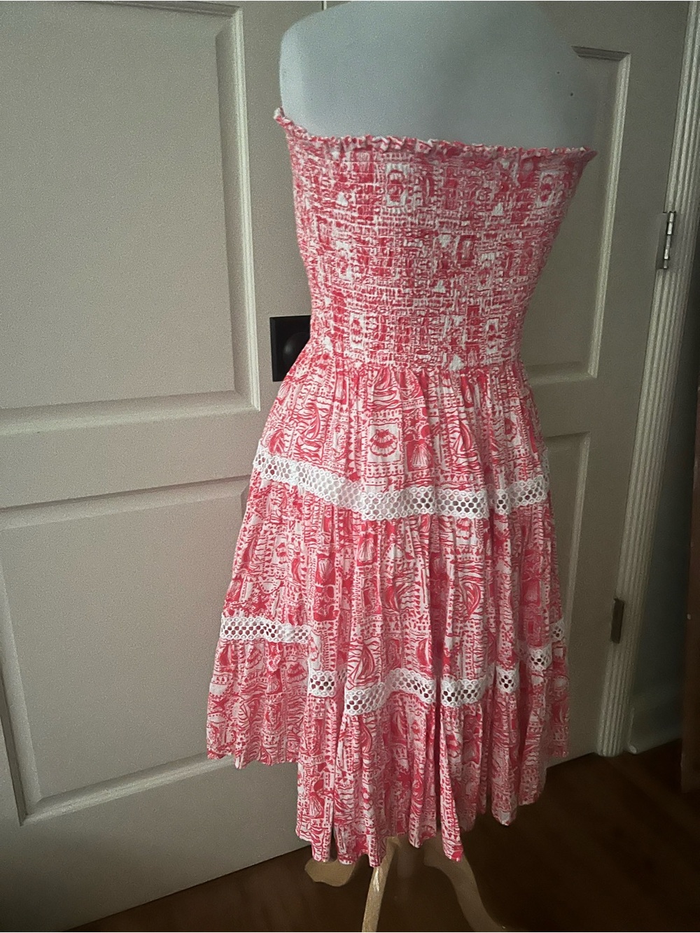 Lilly Pulitzer Kelvina Strapless Smocked Dress Mizner Red Seaside Harbour Size M - Picture 9 of 16